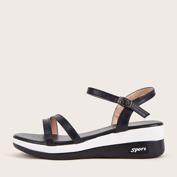 

Open Toe Ankle Strap Wedges, Black