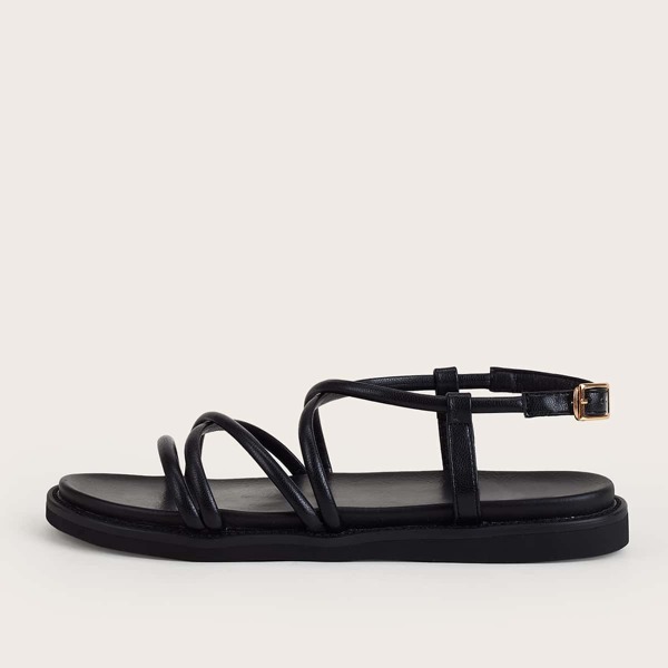 

Cross Strap Flat Sandals, Black