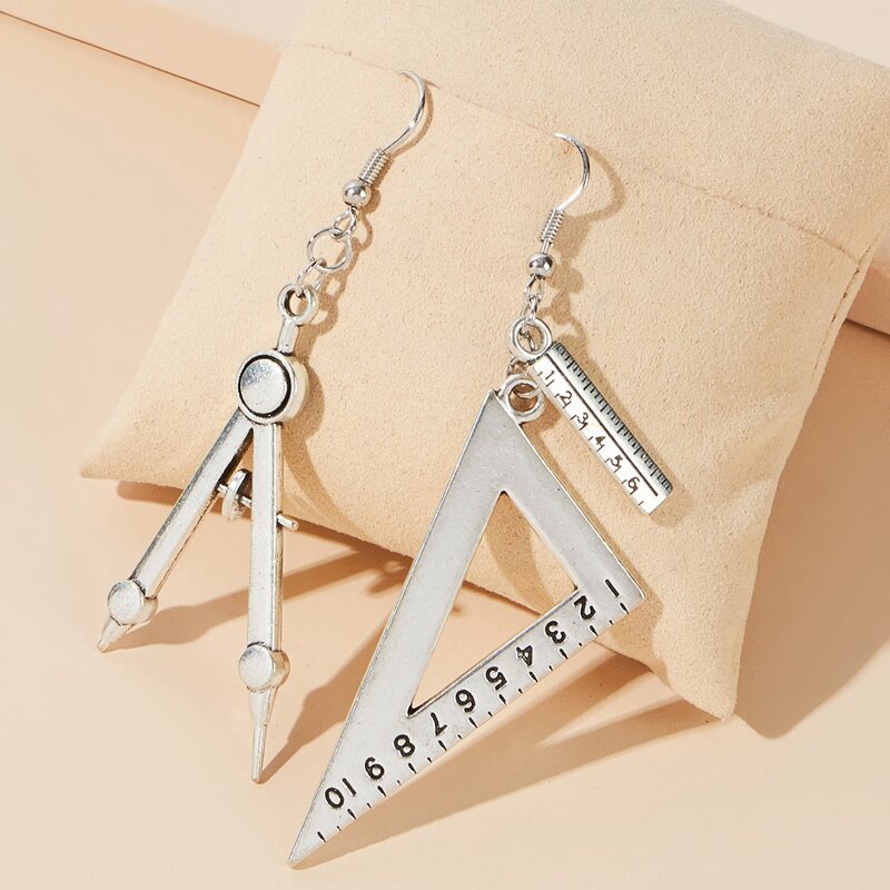 

Ruler Mismatched Drop Earrings, Silver