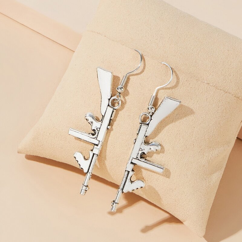 

Gun Drop Earrings, Silver