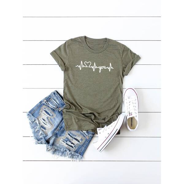 

Plus ECG Print Crew Neck Tee, Army green