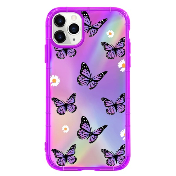 

2pcs Butterfly Print Clear iPhone Case & Laser Film, Purple