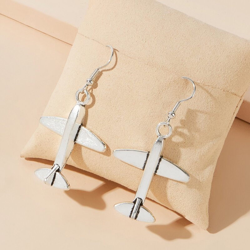 

Airplane Drop Earrings, Silver