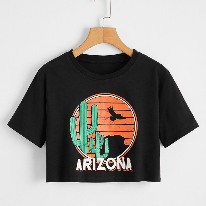 

Cactus & Letter Black Tee