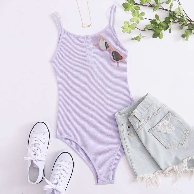 

Ribbed Purple Cami Bodysuit, Lilac purple