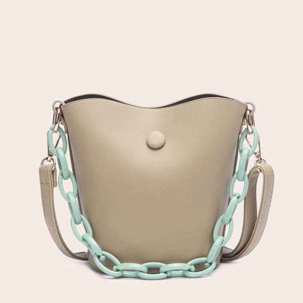 

Chain Decor Minimalist Bucket Bag, Khaki