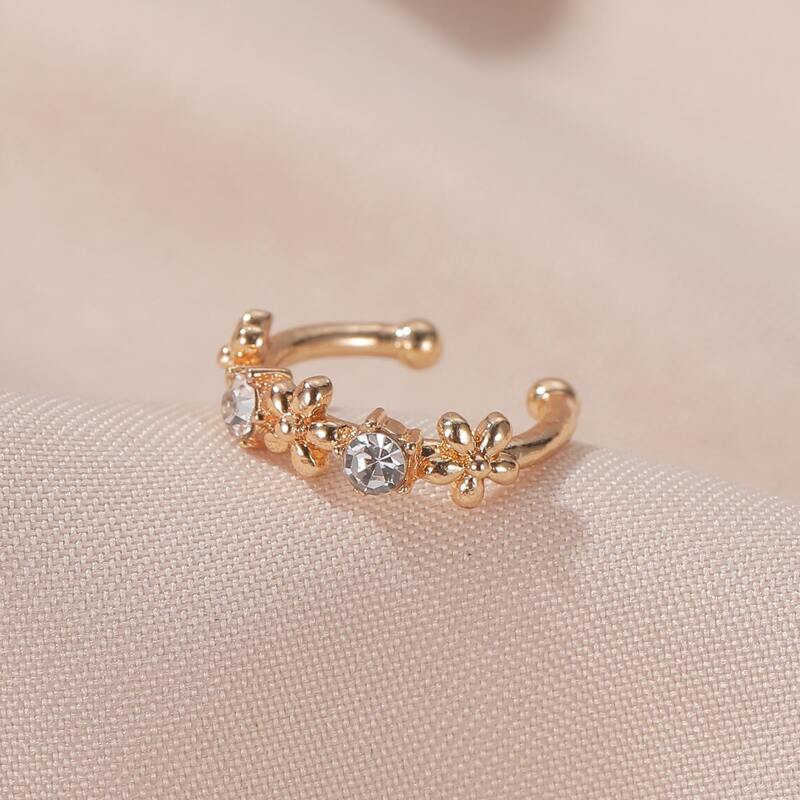 

1pc Rhinestone Decor Ear Cuff, Gold