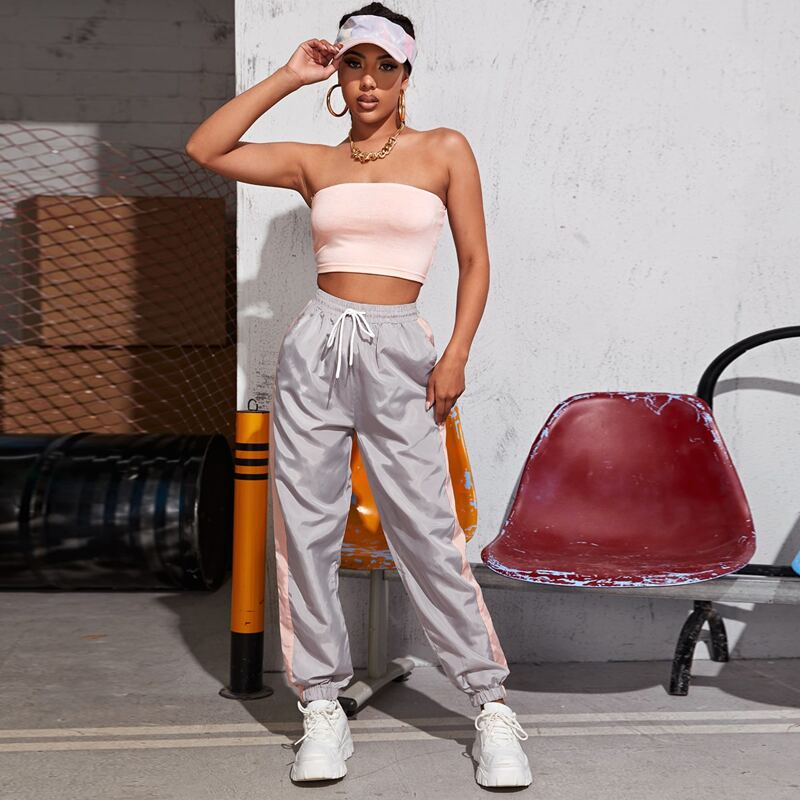

Tube Top & Contrast Panel Sweatpants, Multicolor