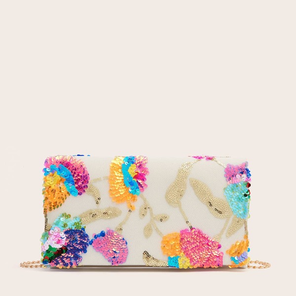 

Sequin Decor Colorblock Chain Crossbody Bag, Multicolor