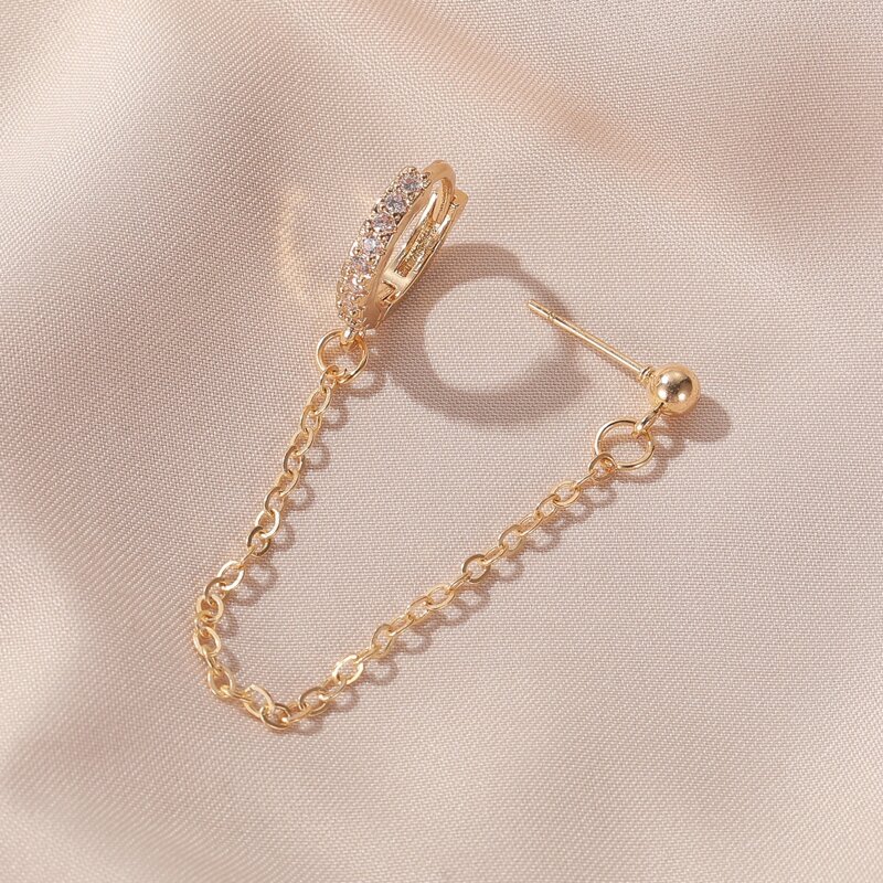 

1pc Rhinestone Decor Chain Decor Earring, Gold