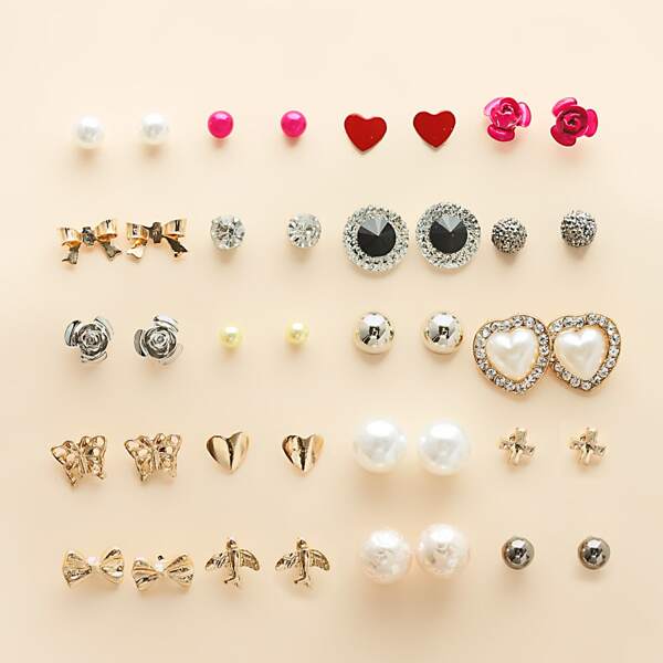 

20pairs Girls Bow Design Stud Earrings, Multicolor