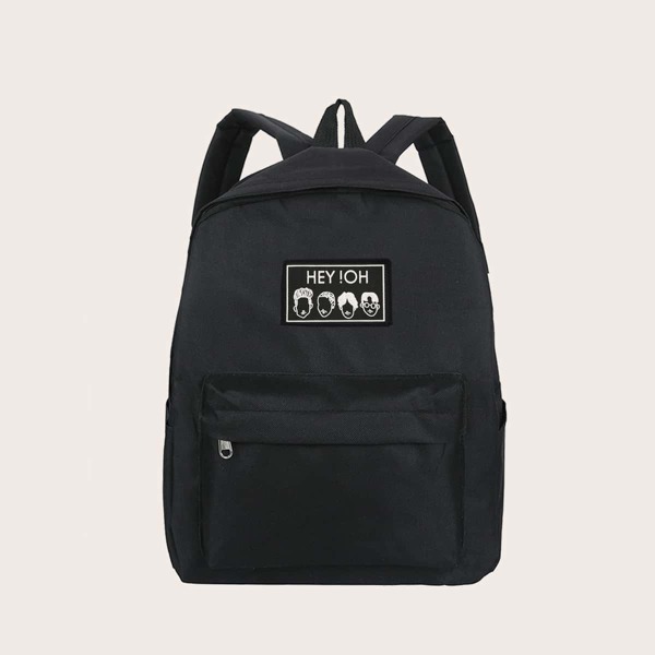 

Kids Cartoon Patch Large Capacity Backpack, Black