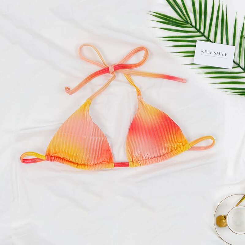 

Tie Dye Velvet Triangle Halter Bikini Top, Orange