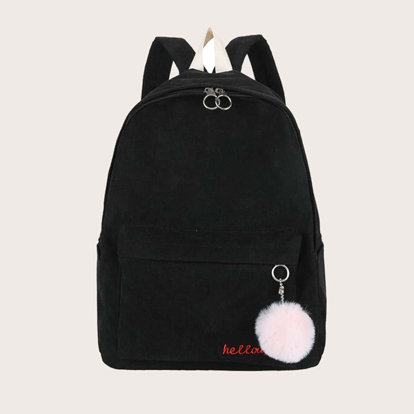 

Girls Pom Pom Decor Backpack, Black