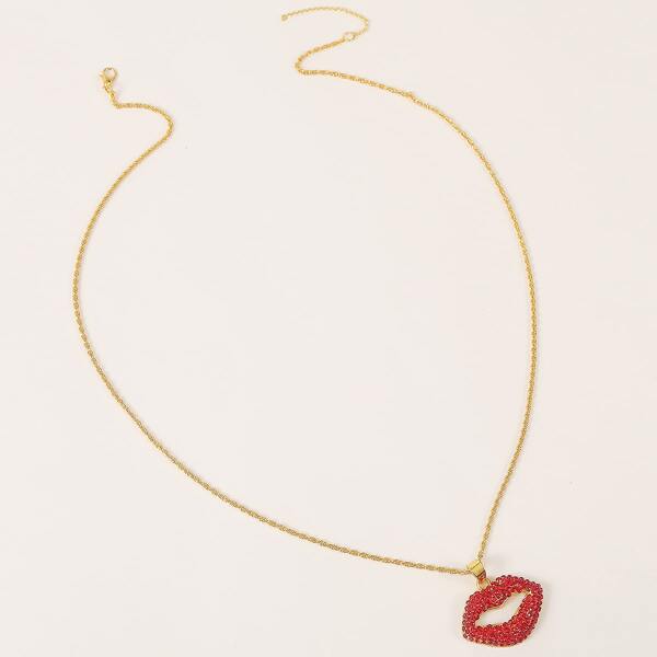 

Lip Charm Necklace, Gold