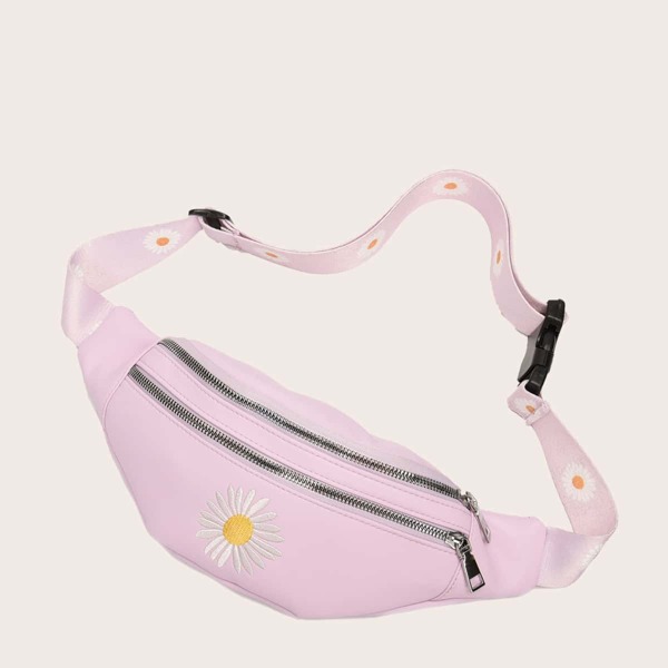 

Daisy Floral Embroidery Fanny Pack, Pink
