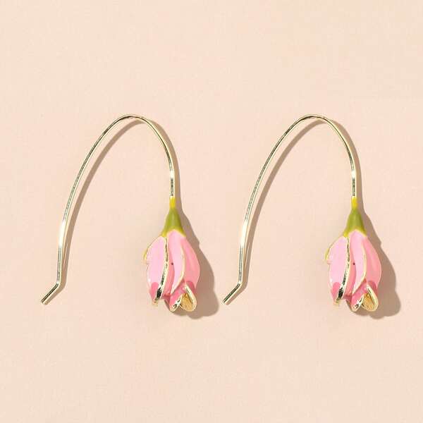 

Flower Shaped Threader Earrings, Pink