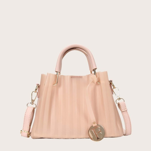 

Metal Decor Minimalist Satchel Bag, Pink