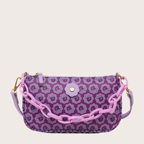 

Allover Floral Graphic Satchel Bag, Purple
