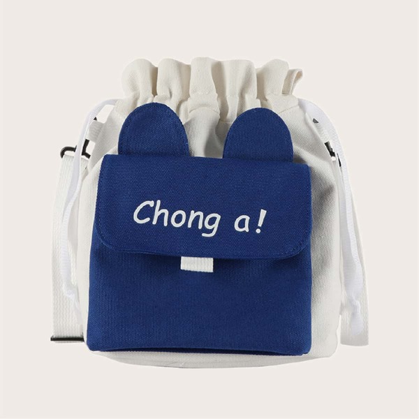 

Girls Drawstring Decor Colorblock Crossbody Bag, Blue
