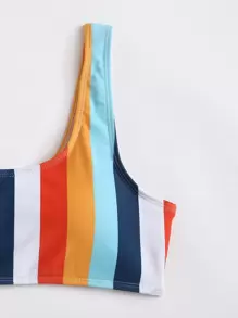 SHEIN Swim Set Bikini A Vita Alta A Righe Colorate Da Spiaggia Estiva