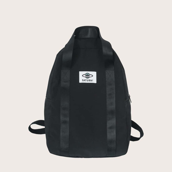 

Kids Letter Patch Large Capacity Backpack, Black
