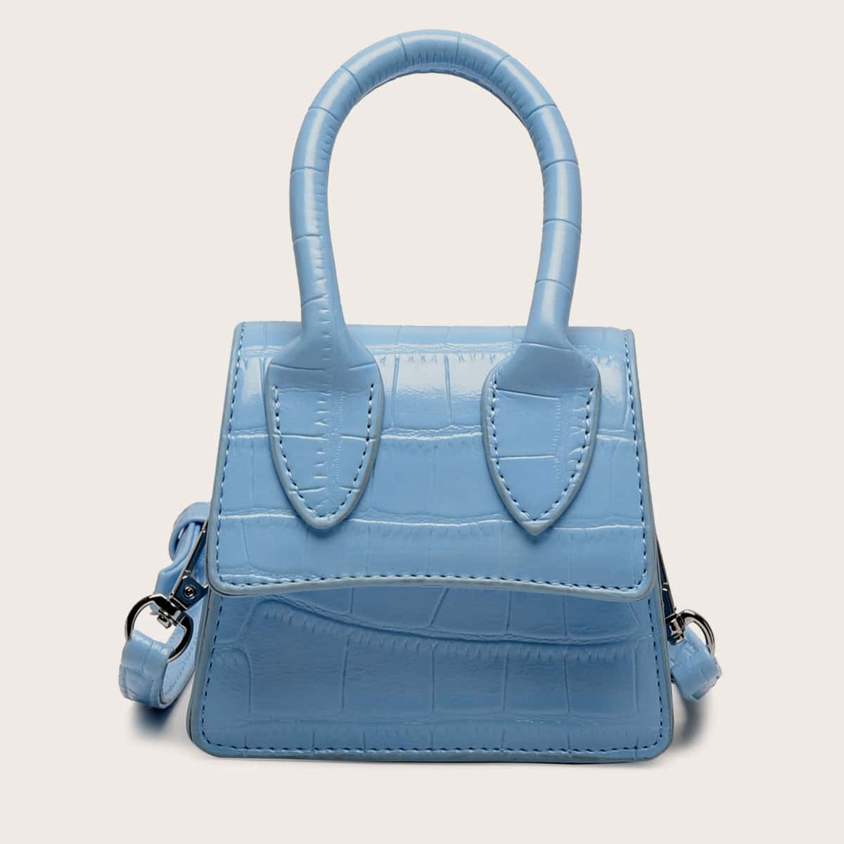 

Mini Croc Embossed Flap Satchel Bag, Royal blue