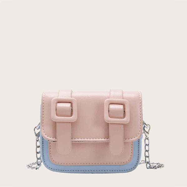 

Girls Buckle Decor Colorblock Crossbody Bag, Pink