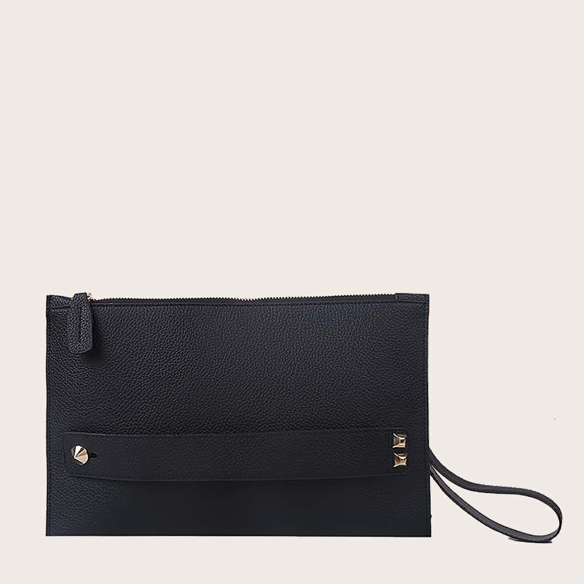 

Pebble Embossed Clutch Bag With Wristlet, Black