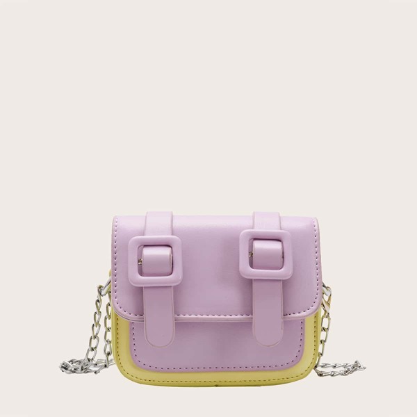 

Girls Buckle Decor Colorblock Crossbody Bag, Purple