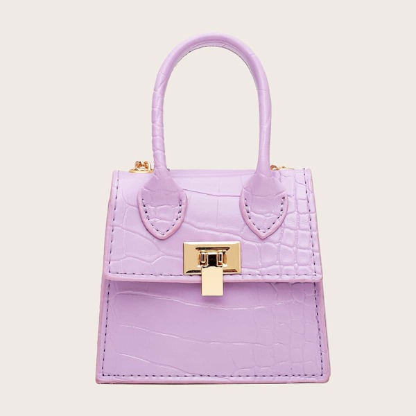

Mini Croc Embossed Flap Satchel Bag, Purple