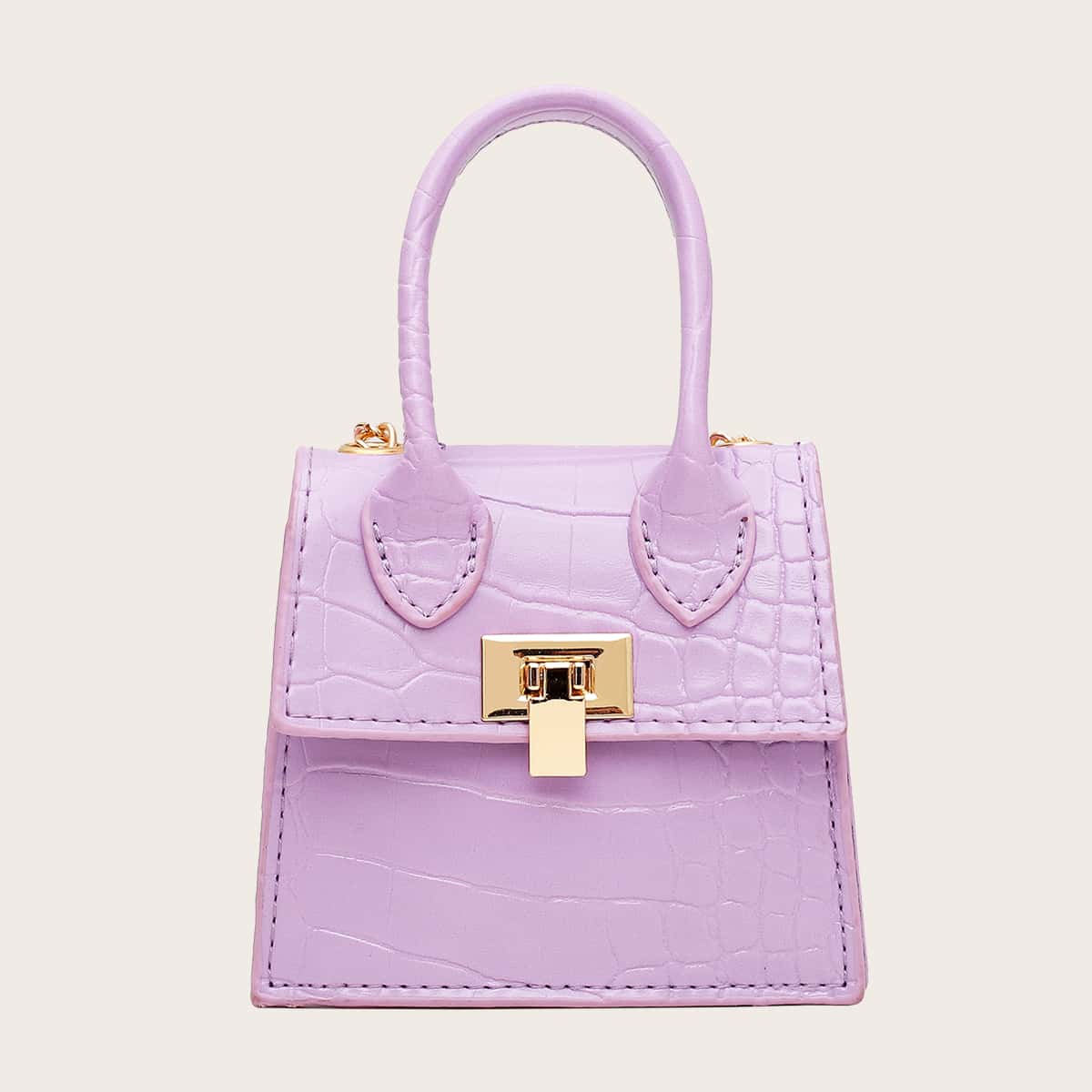 

Mini Croc Embossed Flap Satchel Bag, Purple