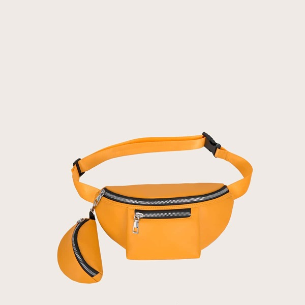 

2pcs Contrast Trim Fanny Pack With Purse, Yellow