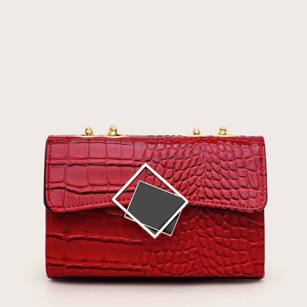 

Croc Embossed Flap Crossbody Bag, Red