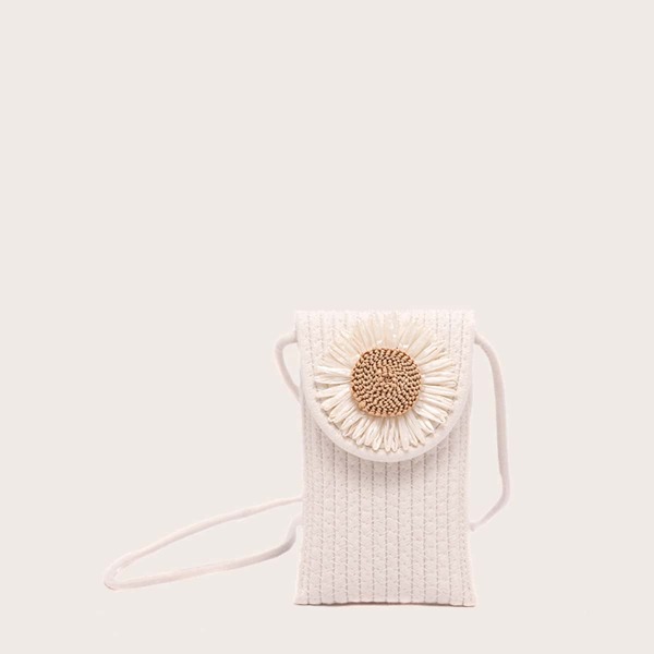 

Girls Floral Appliques Braided Crossbody Bag, White