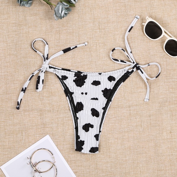 

Cow Pattern Velvet Tie Side Bikini Panty, Black and white