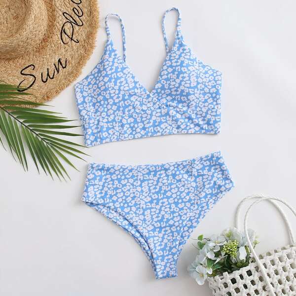 

Allover Graphic Bikini Swimsuit, Pastel baby blue