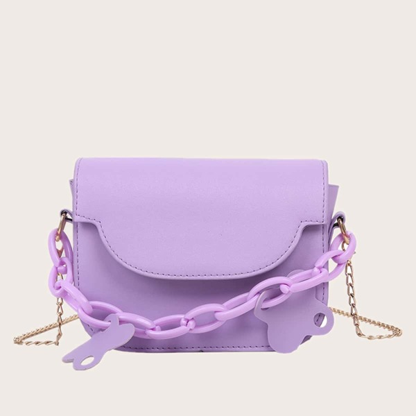 

Minimalist Flap Chain Satchel Bag, Purple