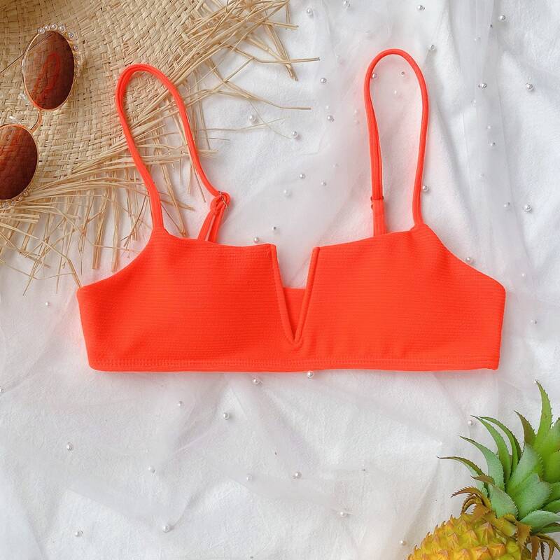 

Rib V Wired Bikini Top, Orange bright