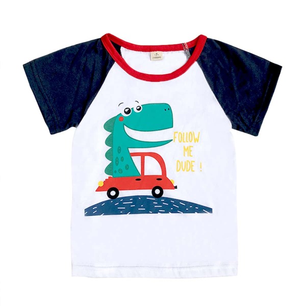 

Toddler Boys Dinosaur Print Contrast Raglan Sleeve Tee, White