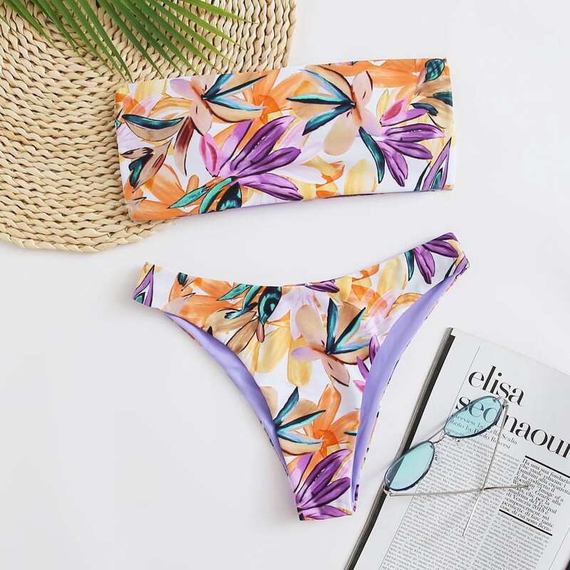 

Floral Bandeau Bikini Swimsuit, Multicolor