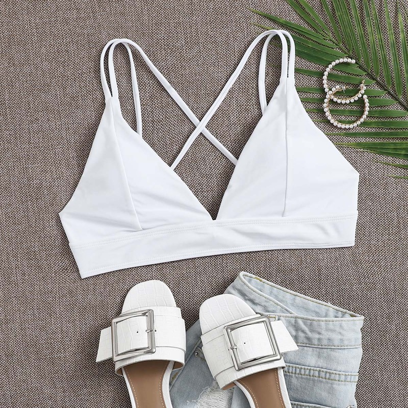 

Crisscross Tie Back Bikini Top, White