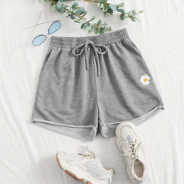

Daisy Print Tie Front Shorts, Grey