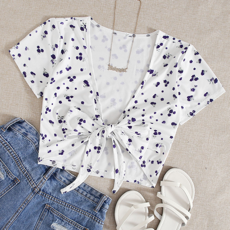 

Ditsy Floral Tie Front Crop Top, White