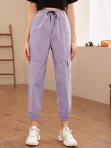 Mulvari Letter Tape Drawstring Waist Carrot Trousers - Lilac Purple - View 5