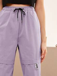 Mulvari Letter Tape Drawstring Waist Carrot Trousers - Lilac Purple - View 6