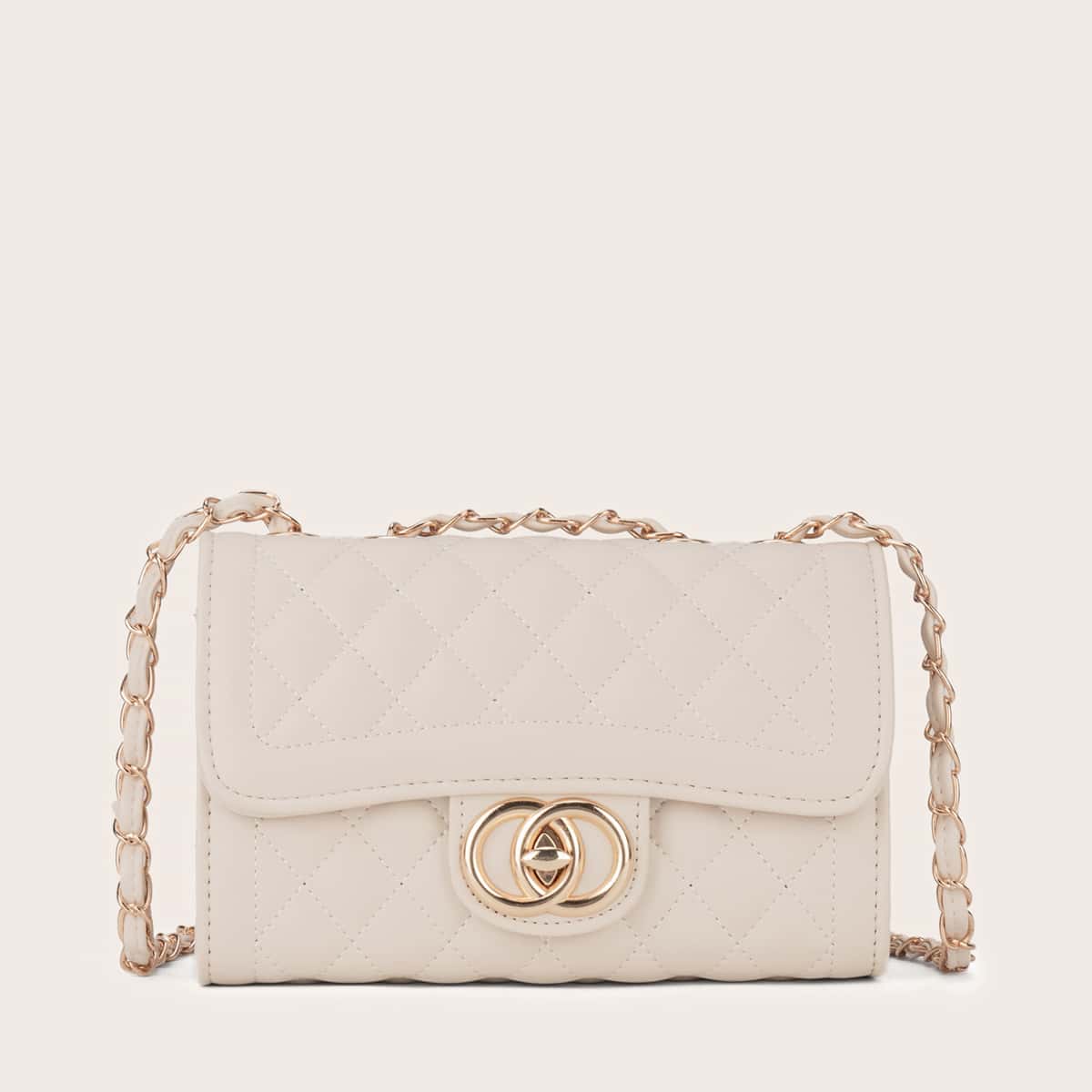 

Twist Lock Quilted Crossbody Bag, Beige