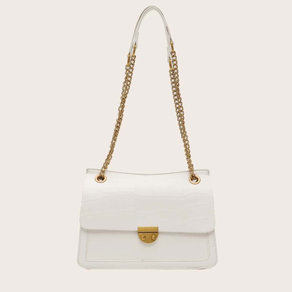 

Croc Embossed Chain Crossbody Bag, White