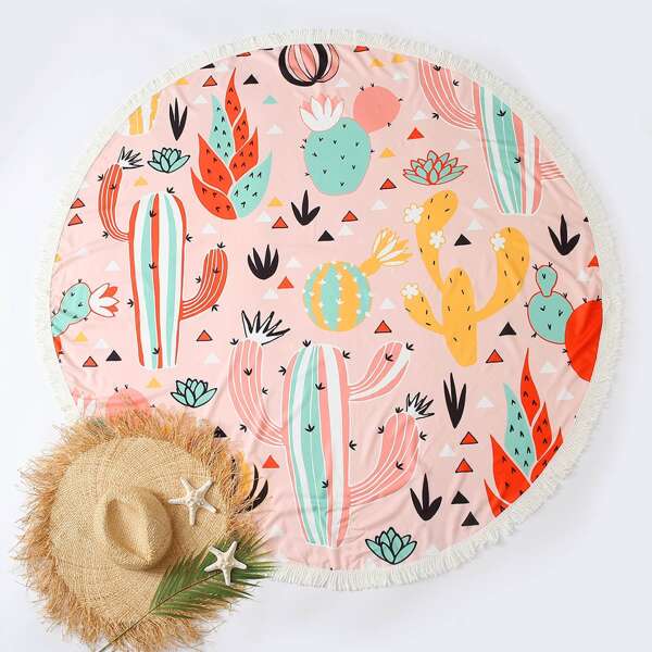 

Cactus Print Round Beach Blanket, Multicolor