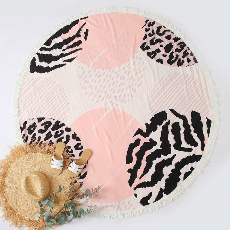 

Animal Pattern Round Beach Blanket, Baby pink